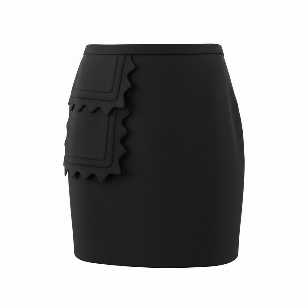 Victoria Beckham Women Black Scallop Trip Pocket Mini Skirt Size 1X - NWT